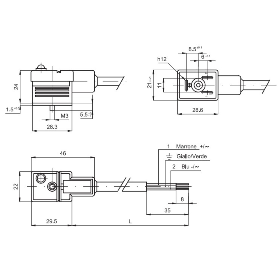 Konektor A12209N1K LED s kabelem 2m, černý, 24V AC-DC