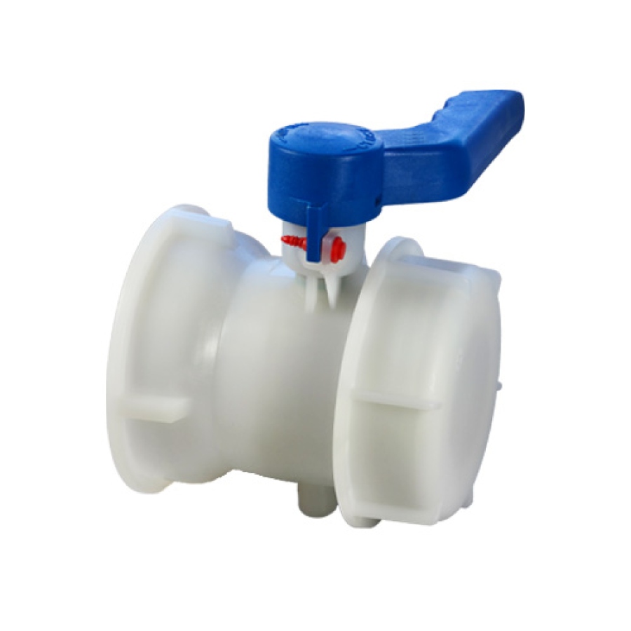 Kohout IBC 95 mm - závity S100x8 DN80, PP bílý, modrá páka, bílé víčko
