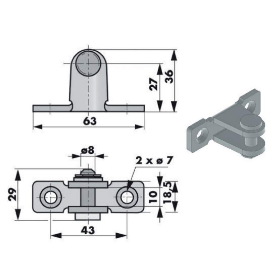 Konzole křídla (kolík 8 mm, podložka, závlačka) pozink