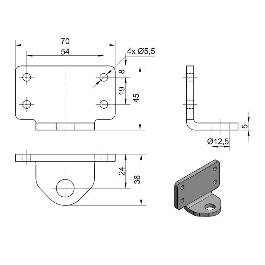 Konzole TB 70x45x36 mm, für Bolzen 8 až 10 mm, pozink