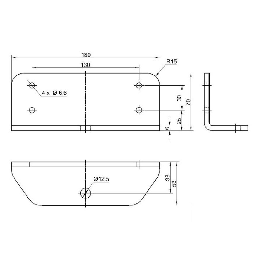 Konzole upevňovacíl TB 180x70x53 mm, pro šrouby 8 nebo 10 mm, pozink