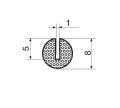 Profil mikroporézní kruhový s drážkou 8x1 mm, EPDM -40°C/+80°C, černý