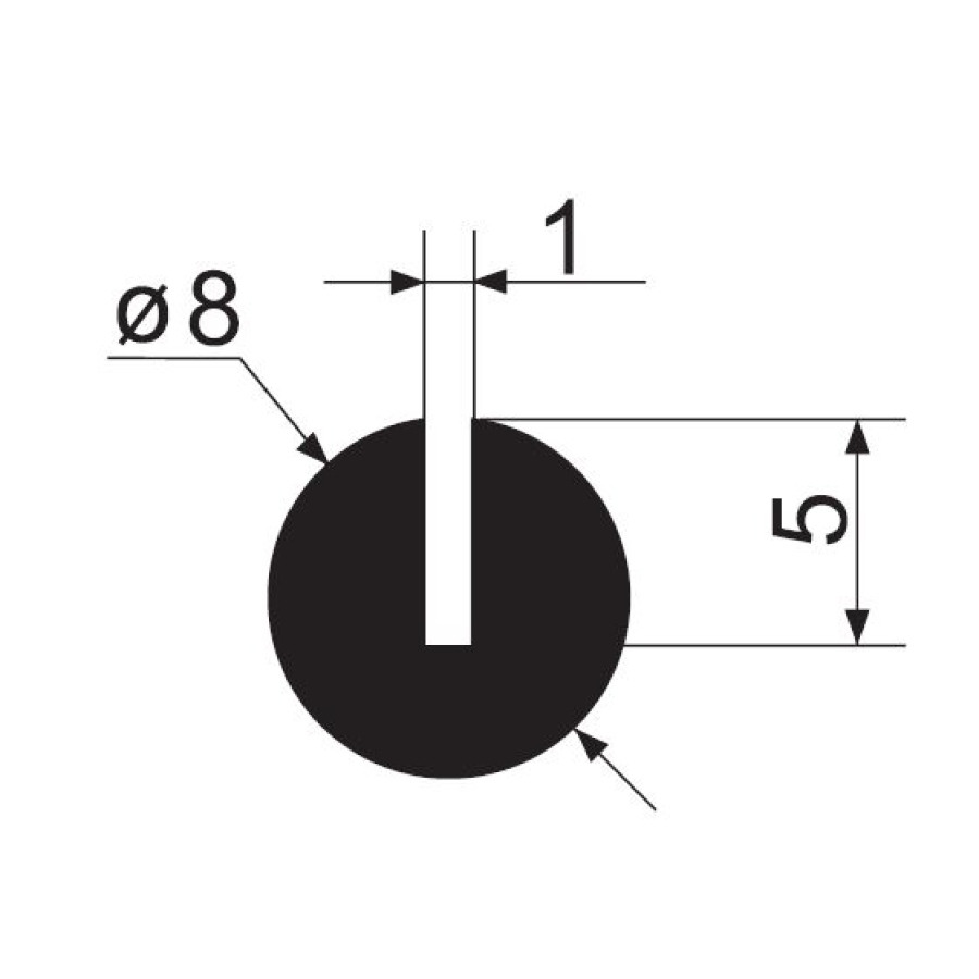 Profil pryžový kruhový s drážkou 8x1 mm, EPDM 70°Sh černý