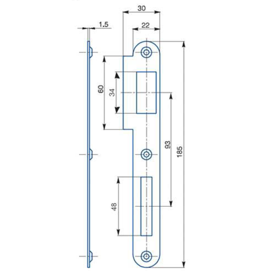 Protiplech dveřní K 180 Levý, pro zámek s roztečí 90 mm, bílý zinek