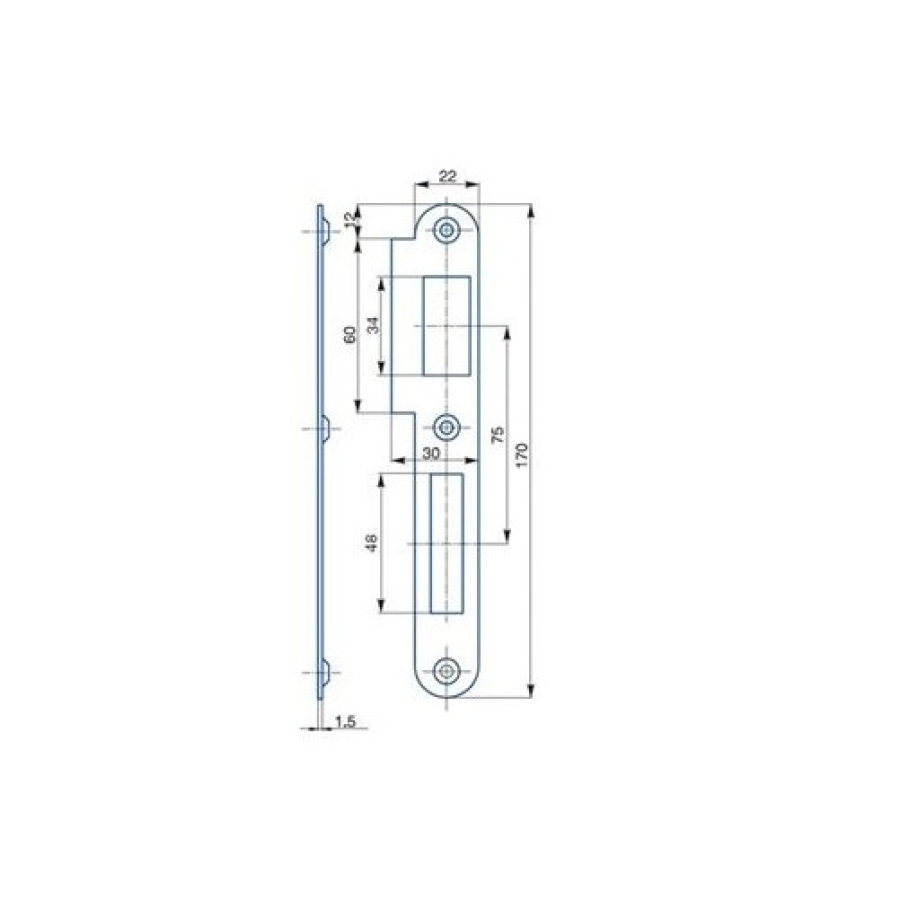 Protiplech dveřní K 182 Pravý, pro zámek s roztečí 72 mm, žlutý zinek