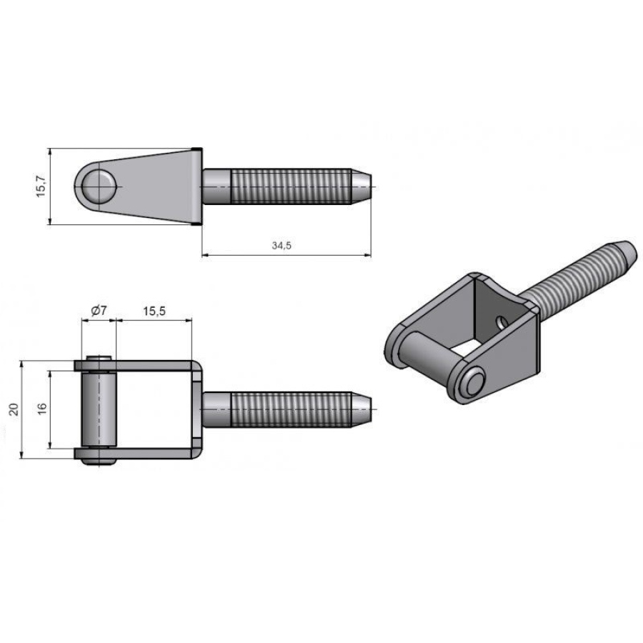 Skoba okenní k zašroubování M8x34,5 zinek žlutý