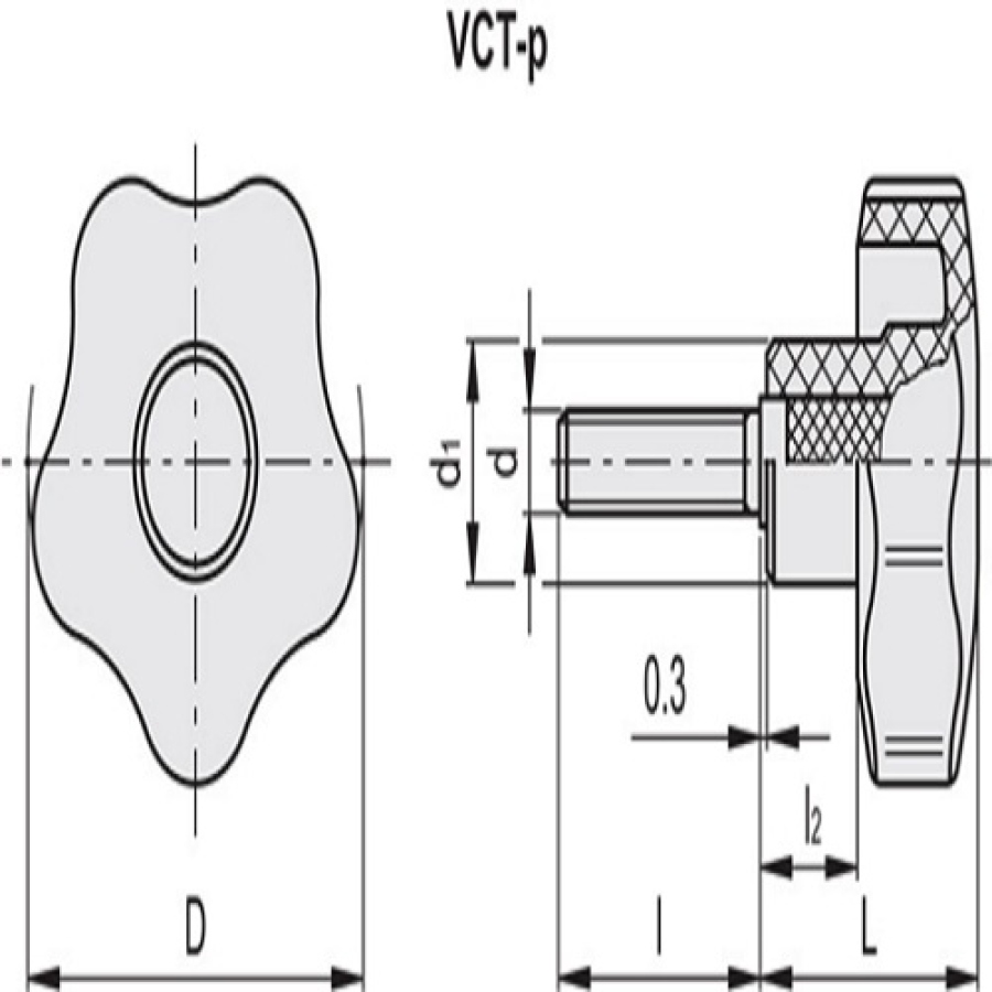 Kolečko utahovací termoplast - šroub M5x16