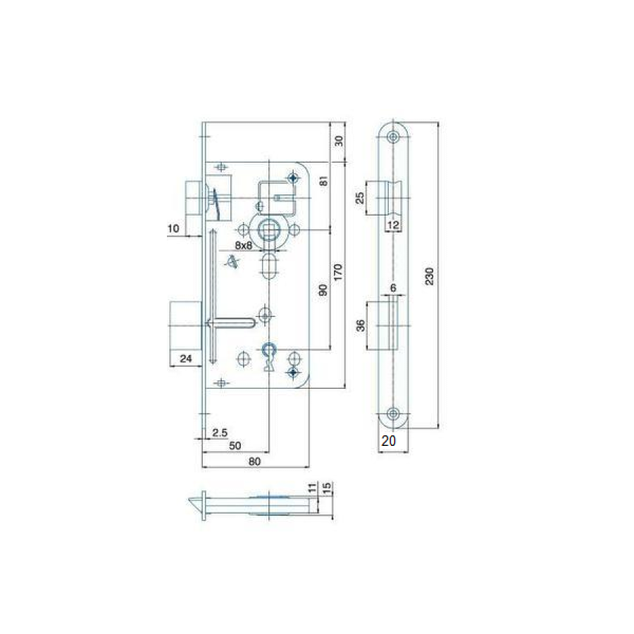 Zámek zadlabací 90/80 540 C P-L WC bílý zinek